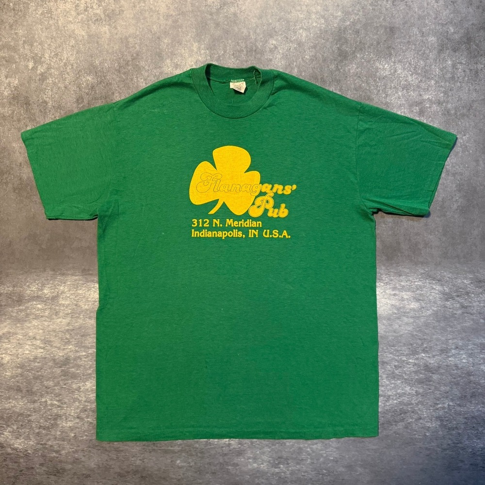 Vintage Flanagans Irish Pub Indianapolis T-Shirt Green Mens XL 80s‎